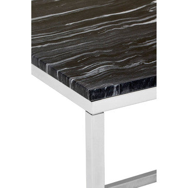 Square Black & White Marble End Table With Chrome Metal Base, Allure