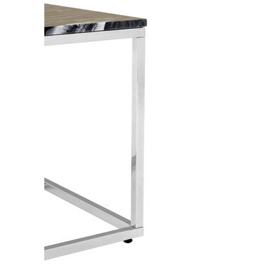 Square Black & White Marble End Table With Chrome Metal Base, Allure