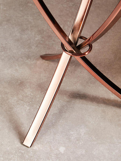 Rose Gold Mirrored Glass Top Round Side Table With Bow-Shaped Metal Legs, Allure
