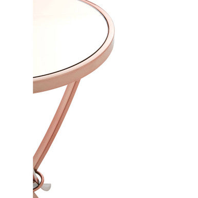 Rose Gold Mirrored Glass Top Round Side Table With Bow-Shaped Metal Legs, Allure
