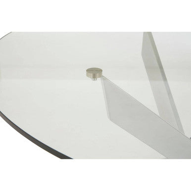 Round Clear Tempered Glass Dining Table With Intersecting Chrome Stainless Steel Legs, Allure