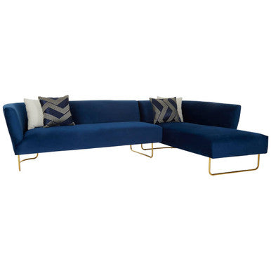 5 Seat Dark Blue Velvet Corner-Sofa, Renee