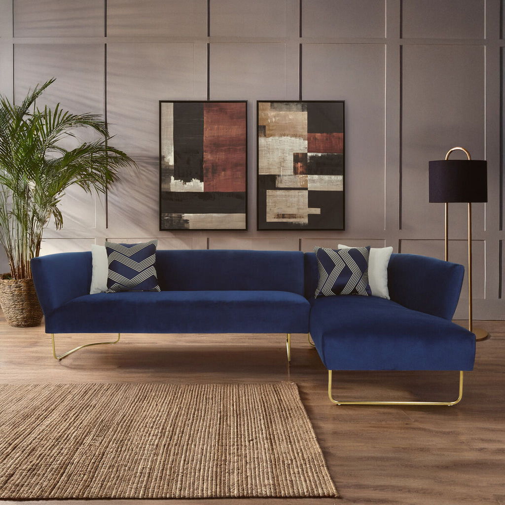 5 Seat Dark Blue Velvet Corner-Sofa, Renee