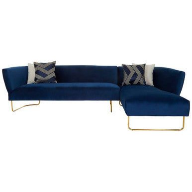 5 Seat Dark Blue Velvet Corner-Sofa, Renee