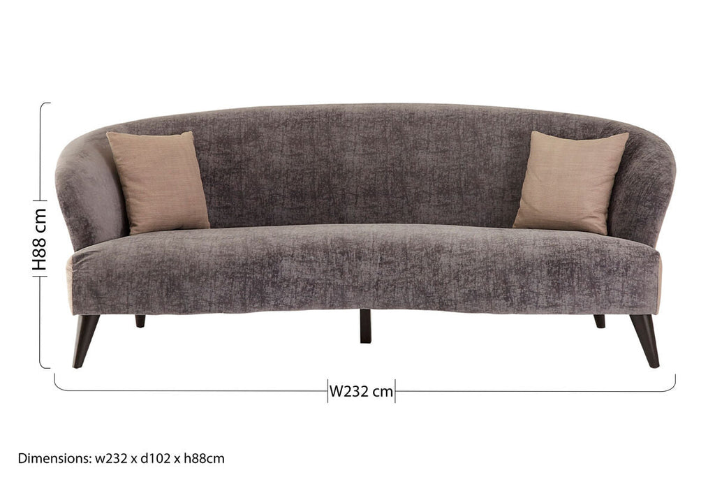 3 Seat Grey Velvet Sofa, Reine