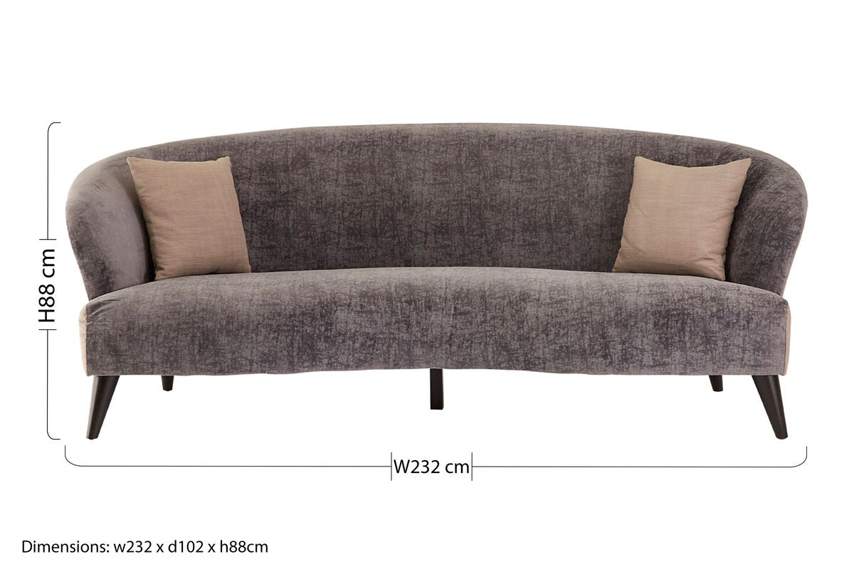 3 Seat Grey Velvet Sofa, Reine