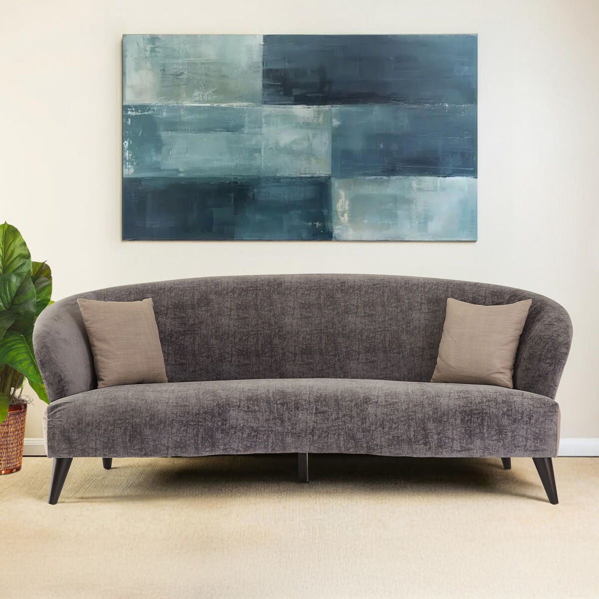 3 Seat Grey Velvet Sofa, Reine