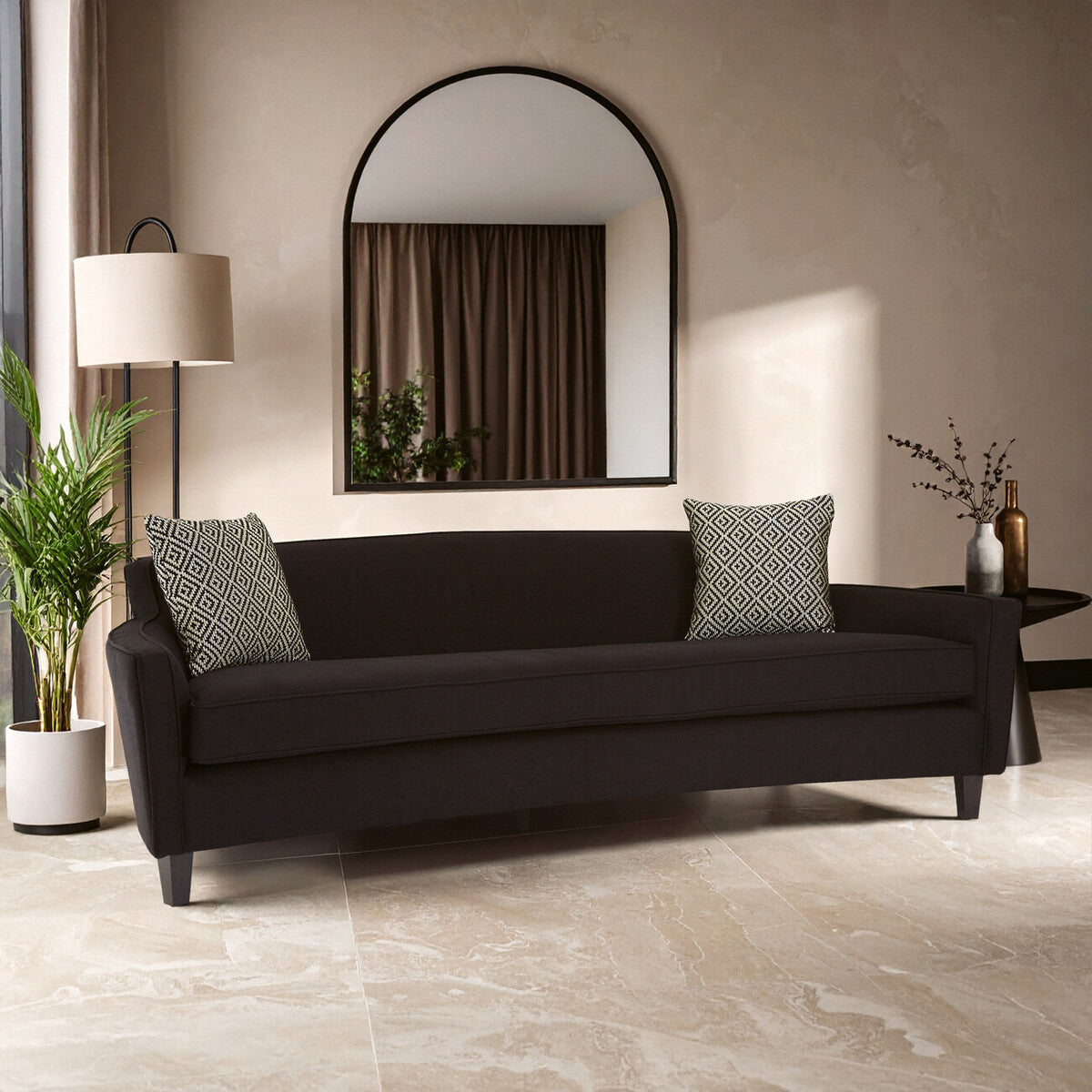 3 Seat Black Dimity Fabric Sofa, Rania
