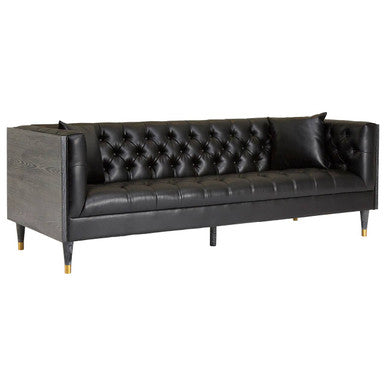 3 Seat Black Leather Sofa, Raven