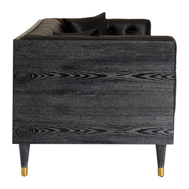 3 Seat Black Leather Sofa, Raven