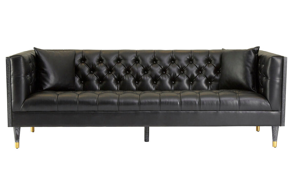 3 Seat Black Leather Sofa, Raven