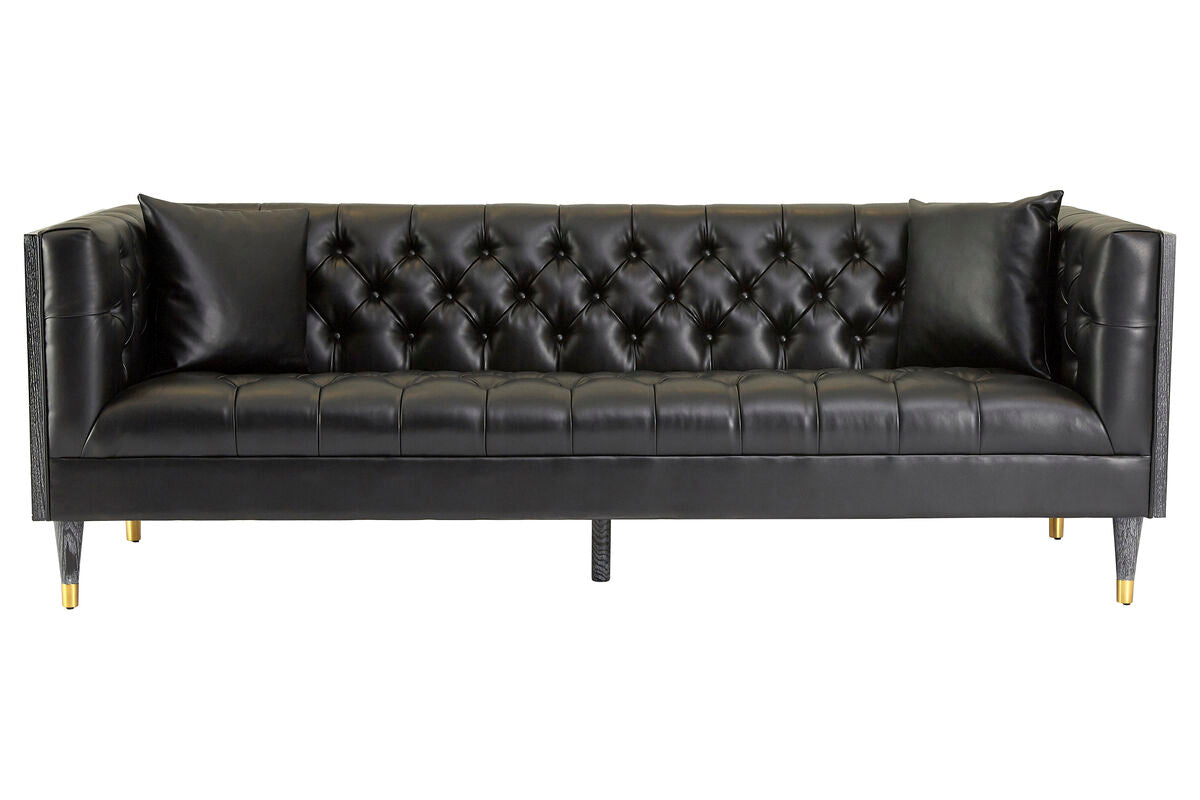 3 Seat Black Leather Sofa, Raven