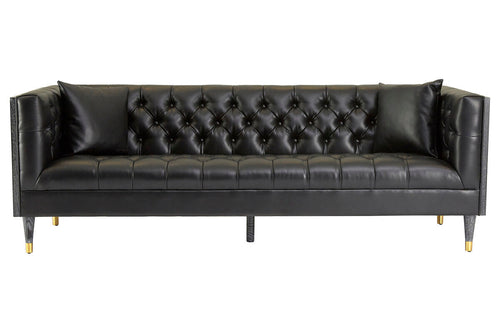 3 Seat Black Leather Sofa, Raven
