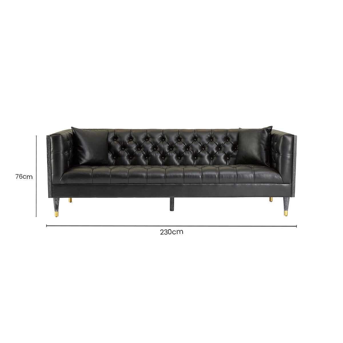 3 Seat Black Leather Sofa, Raven
