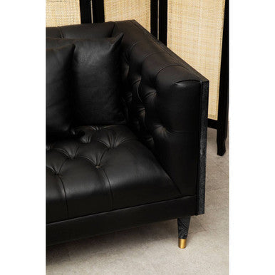 3 Seat Black Leather Sofa, Raven