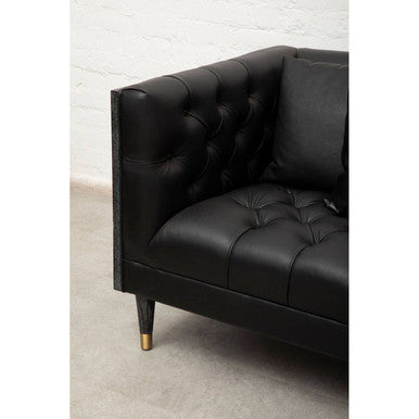 3 Seat Black Leather Sofa, Raven