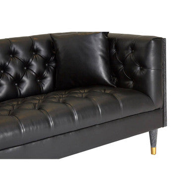 3 Seat Black Leather Sofa, Raven