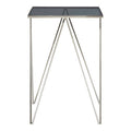 Black Square Tempered Glass Top Side Table With Polished Stainless Steel Zig-Zag Legs, Shalimar