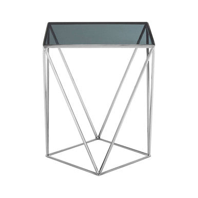 Black Square Tempered Glass Top Prism Side Table With Polished Stainless Steel Base, Shalimar