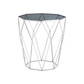 Silver Tempered Glass Top Octagonal Side Table With Stainless Steel Legs, Shalimar