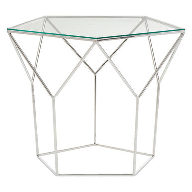 Pentagonal Silver Glass Top & Steel Base Coffee Table, Shalimar