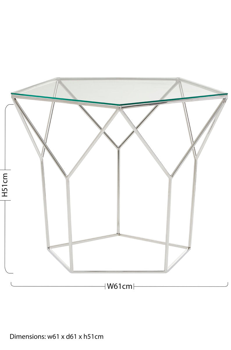 Pentagonal Silver Glass Top & Steel Base Coffee Table, Shalimar