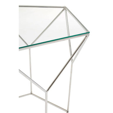 Pentagonal Silver Glass Top & Steel Base Coffee Table, Shalimar