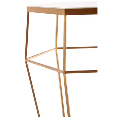 Hexagonal White Marble Top Side Table With Gold Iron Wireframe Base, Shalimar