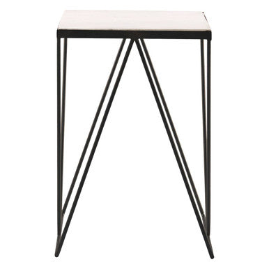 Natural Marble Top Side Table With Matte Black Iron Legs, Shalimar
