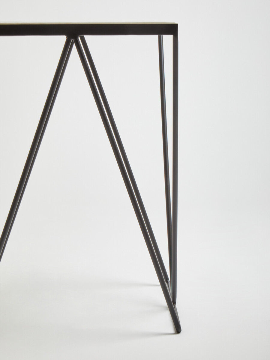 Natural Marble Top Side Table With Matte Black Iron Legs, Shalimar