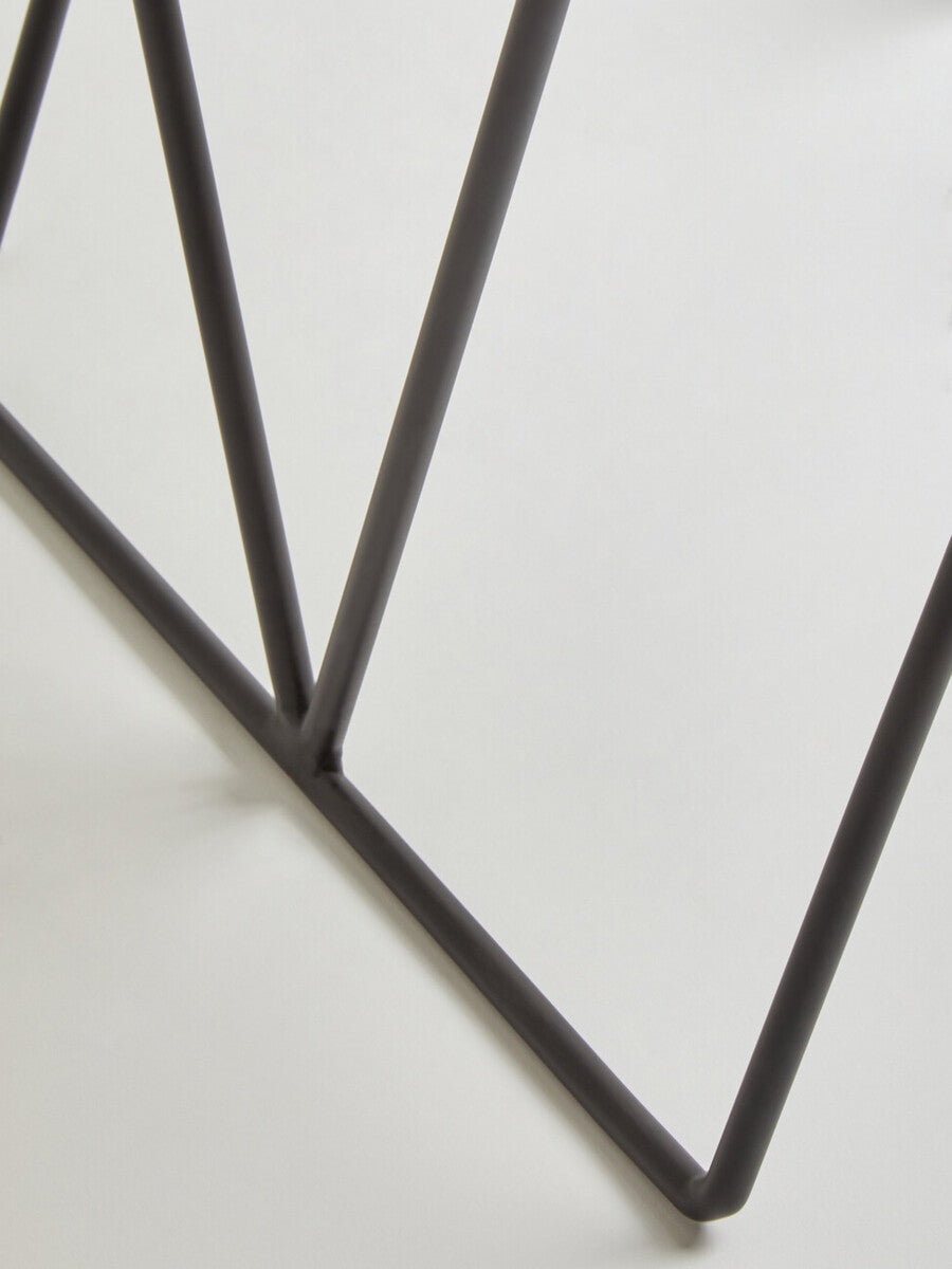 Natural Marble Top Side Table With Matte Black Iron Legs, Shalimar