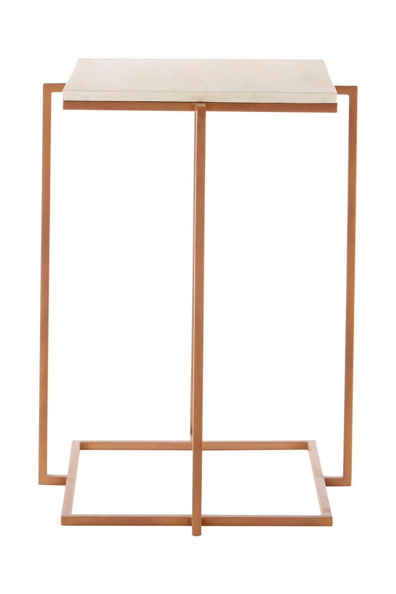 White Marble Top Side Table With Gold Iron Legs, Shalimar