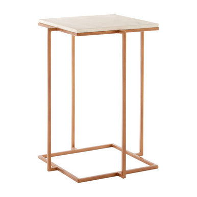 White Marble Top Side Table With Gold Iron Legs, Shalimar