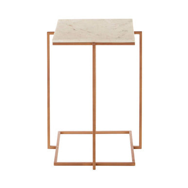 White Marble Top Side Table With Gold Iron Legs, Shalimar