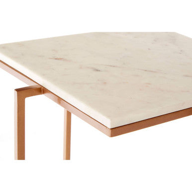 White Marble Top Side Table With Gold Iron Legs, Shalimar