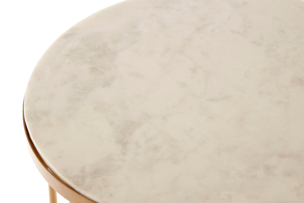 White Round Marble Top Boutique Style Side Table With Gold Latticed Legs, Shalimar