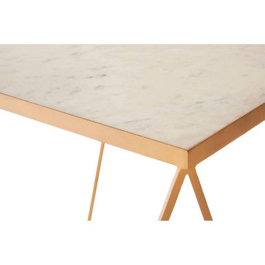 Natural Round Marble Top Side Table With Geometric Gold Metal Base, Shalimar
