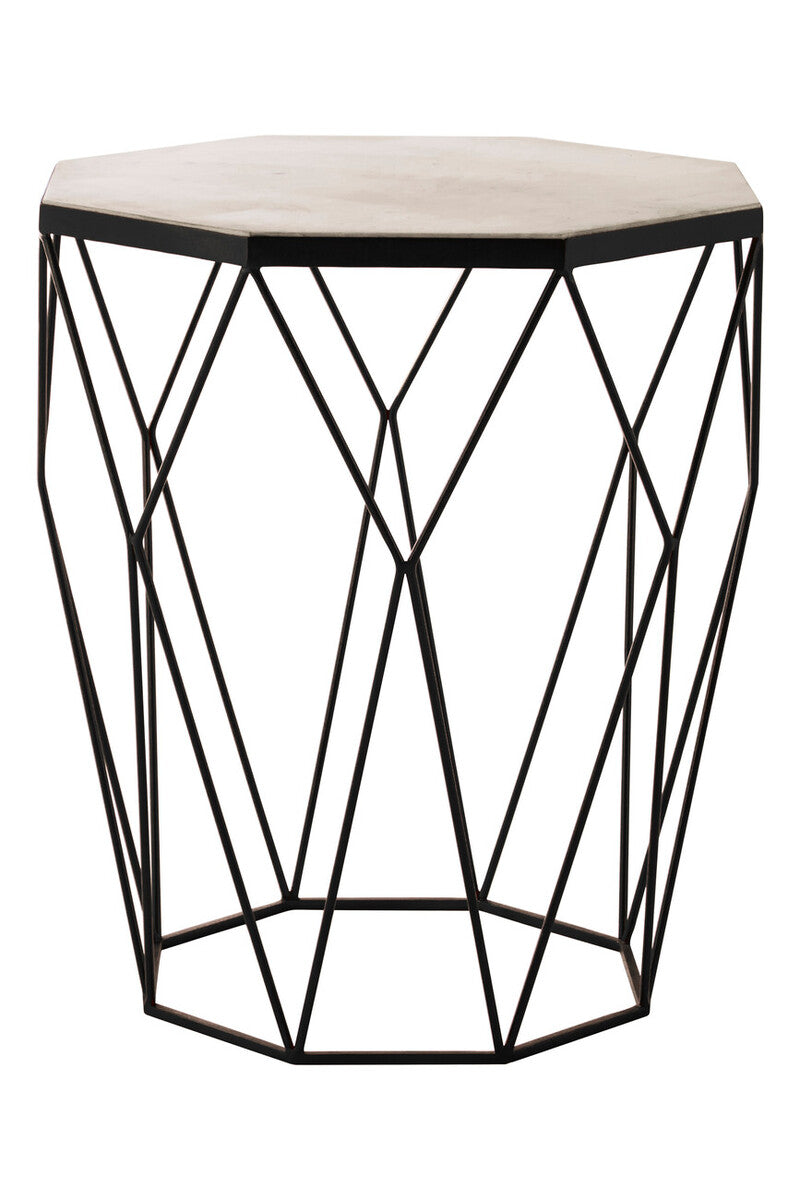 Natural White Octagon Marble Top & Matte Black Steel Legs Side Table, Shalimar