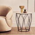 Natural White Octagon Marble Top & Matte Black Steel Legs Side Table, Shalimar