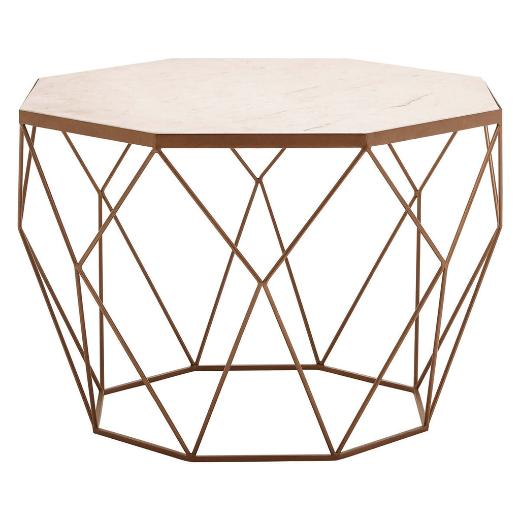 White Octagon Marble Top Coffee Table With Gold Metal Frame, Shalimar
