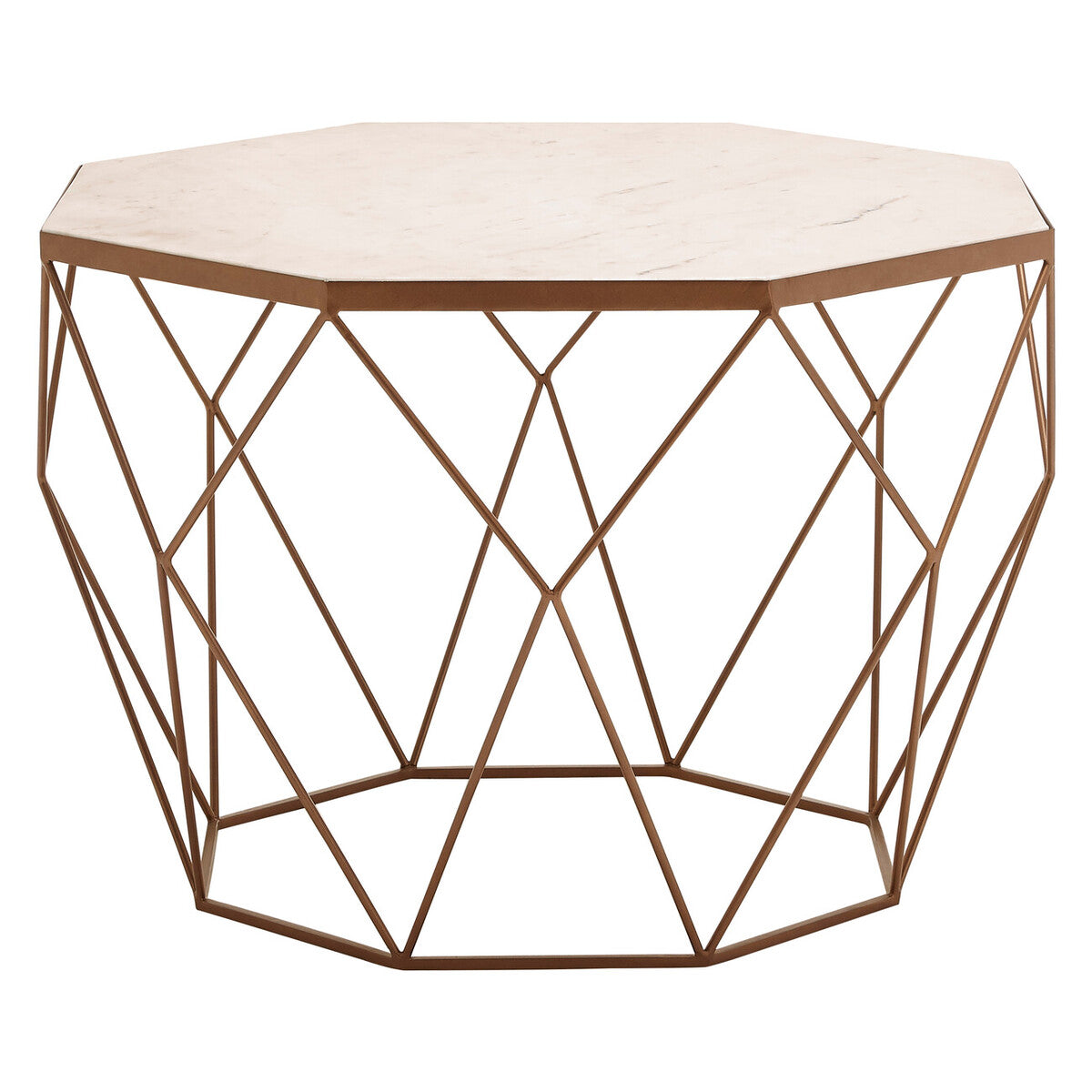 White Octagon Marble Top Coffee Table With Gold Metal Frame, Shalimar