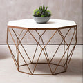 White Octagon Marble Top Coffee Table With Gold Metal Frame, Shalimar