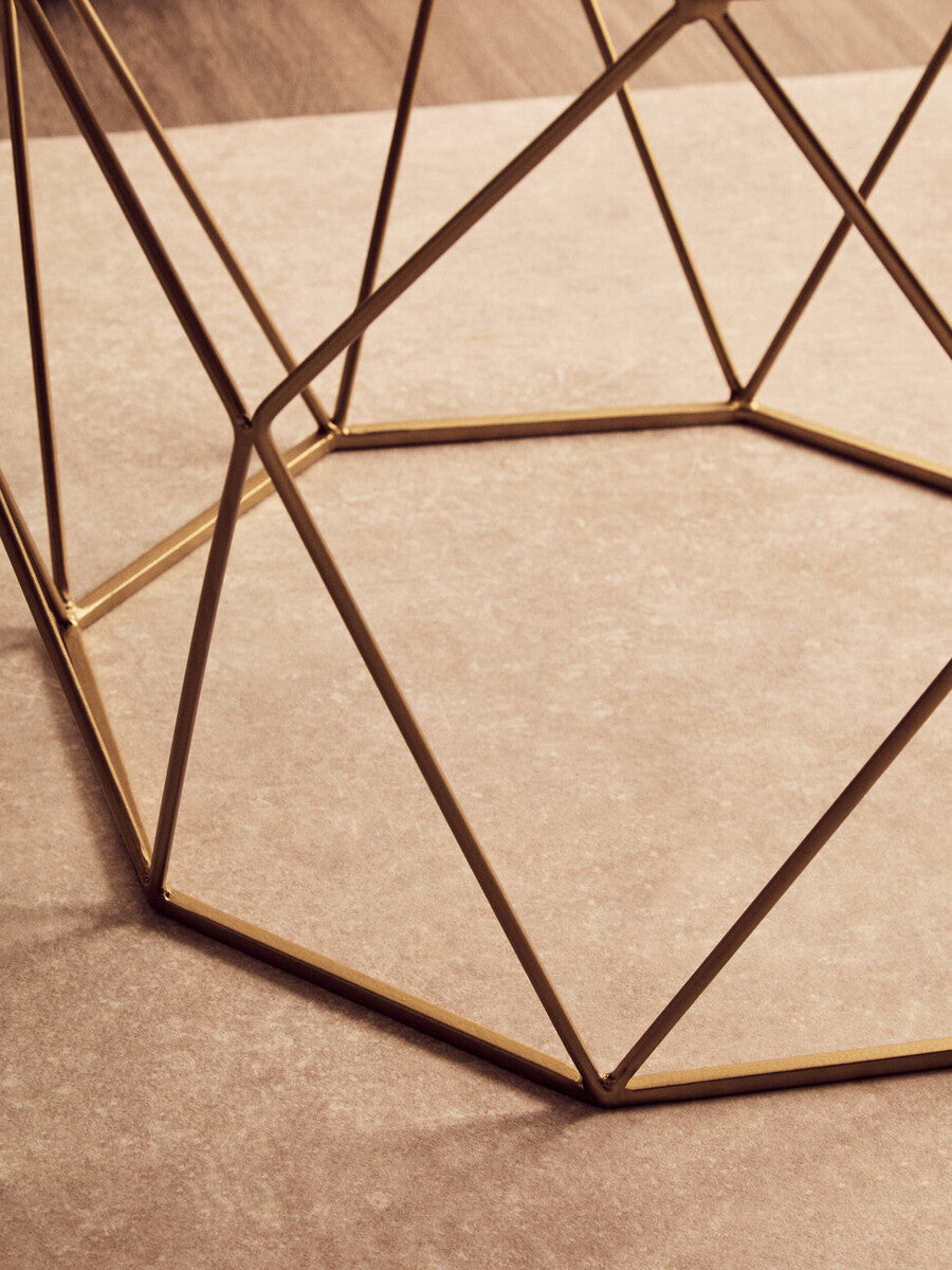 White Octagon Marble Top Coffee Table With Gold Metal Frame, Shalimar