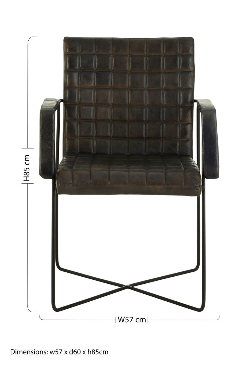 Buffalo Iron & Grey Leather Weave Chair