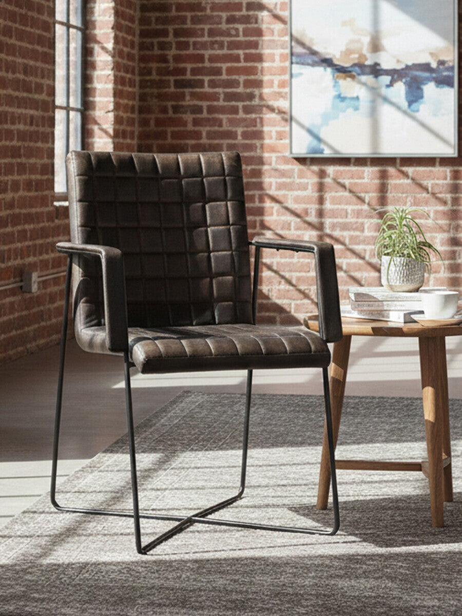 Buffalo Iron & Grey Leather Weave Chair