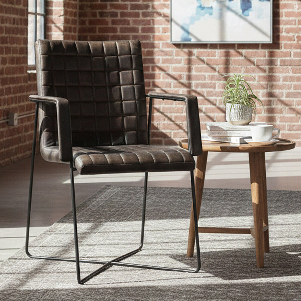 Buffalo Iron & Grey Leather Weave Chair