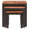 Natural Wood Top Nesting Tables Set Of 3 With Black Metal Legs, Artisan