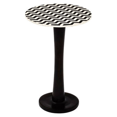 White & Black Two-Tone Geometric Acacia Wood Bar Table With Black Iron Pedestal Base, Artisan