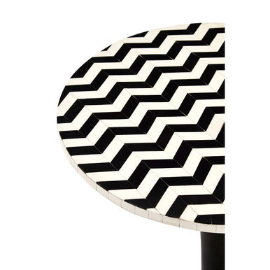 White & Black Two-Tone Geometric Acacia Wood Bar Table With Black Iron Pedestal Base, Artisan