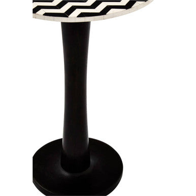 White & Black Two-Tone Geometric Acacia Wood Bar Table With Black Iron Pedestal Base, Artisan